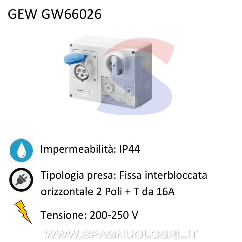 Presa fissa orizzontale 2P + T 16A 200-250 V, Blu - GEWISS GW66026