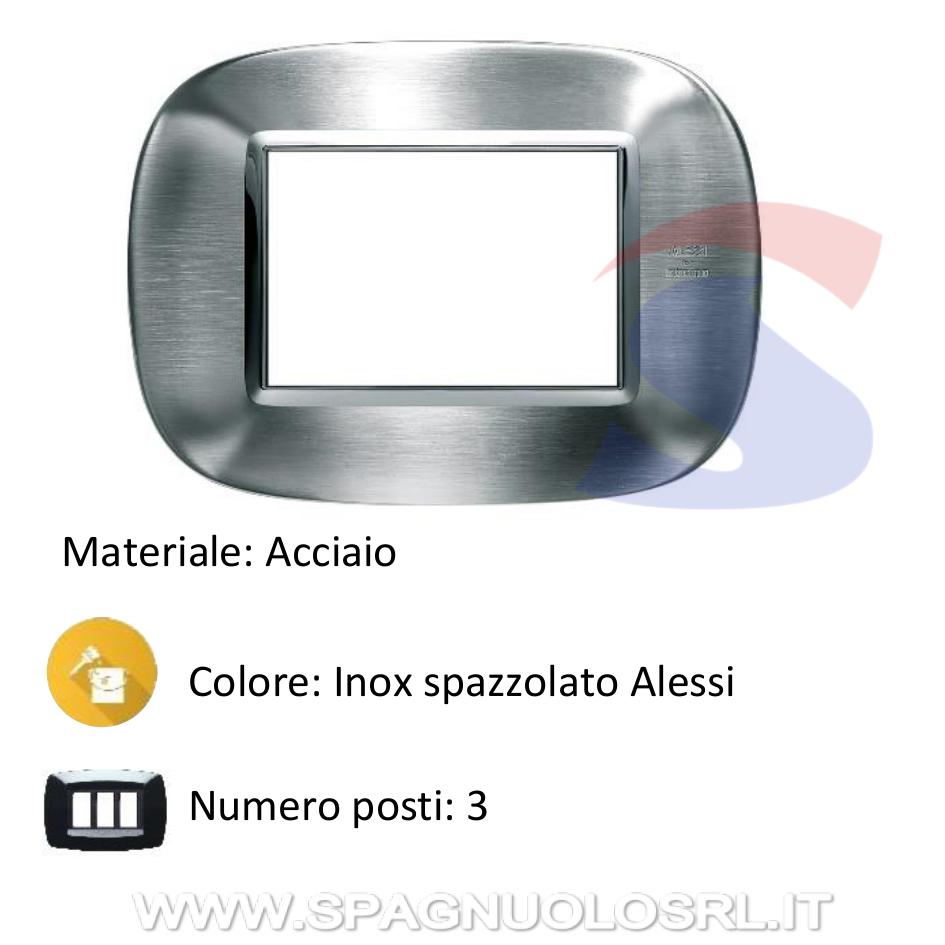 Placca 3 posti colore Inox spazzolato Alessi serie Axolute - BTICINO HB4803AXS