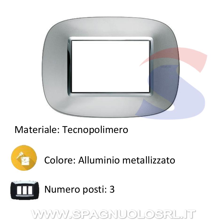 Placca 3 posti colore Alluminio metallizzato serie Axolute - BTICINO HB4803XC