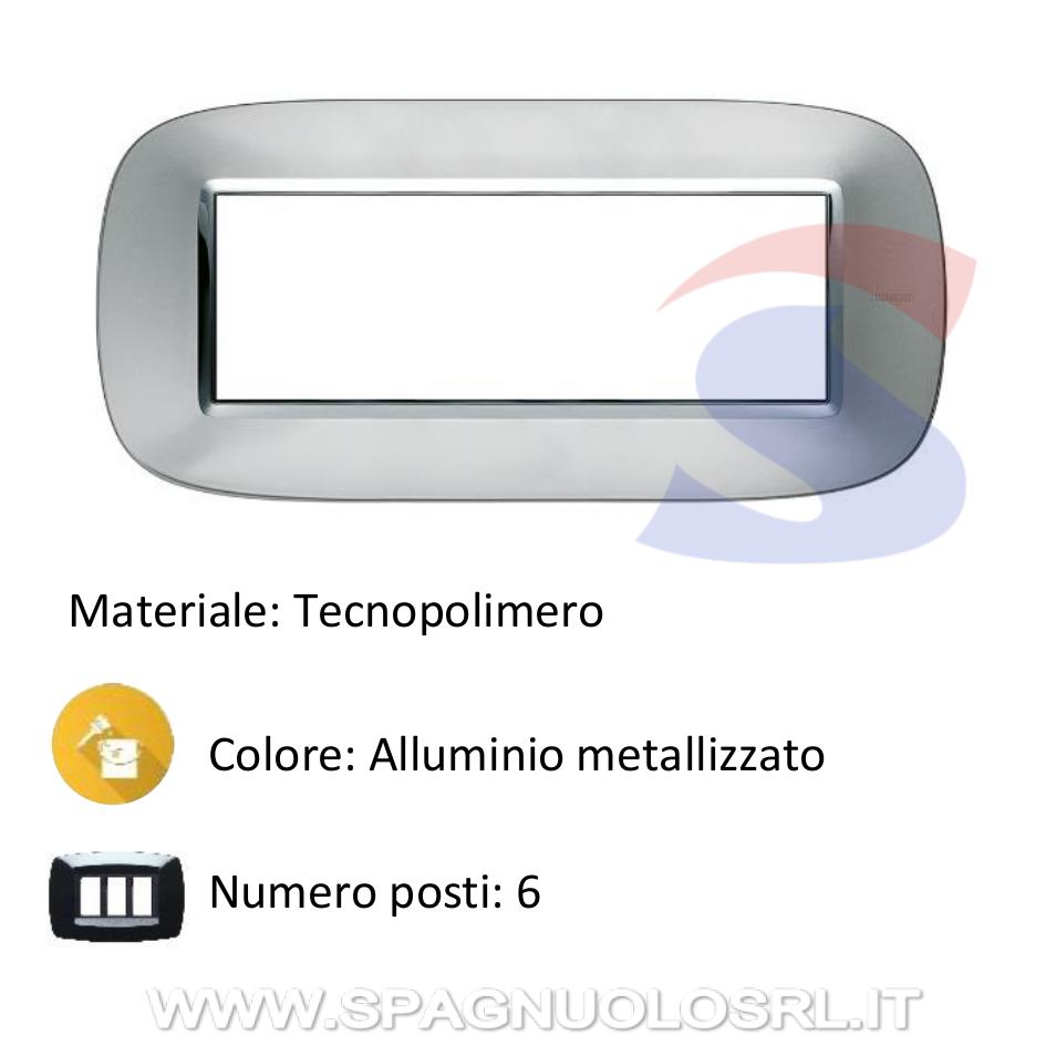 Placca 6 posti colore Alluminio metallizzato serie Axolute - BTICINO HB4806XC