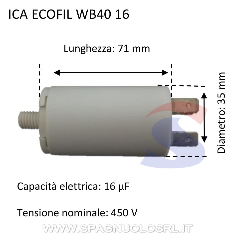 Condensatore per avviamento da 16 µF e 450 V - ICAR ECOFILWB40 16