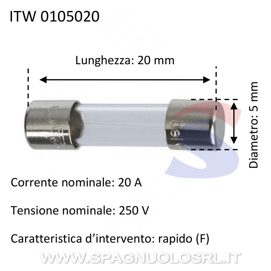 Fusibile in vetro 5x20 mm 20 A 250 V - ITALWEBER 0105020
