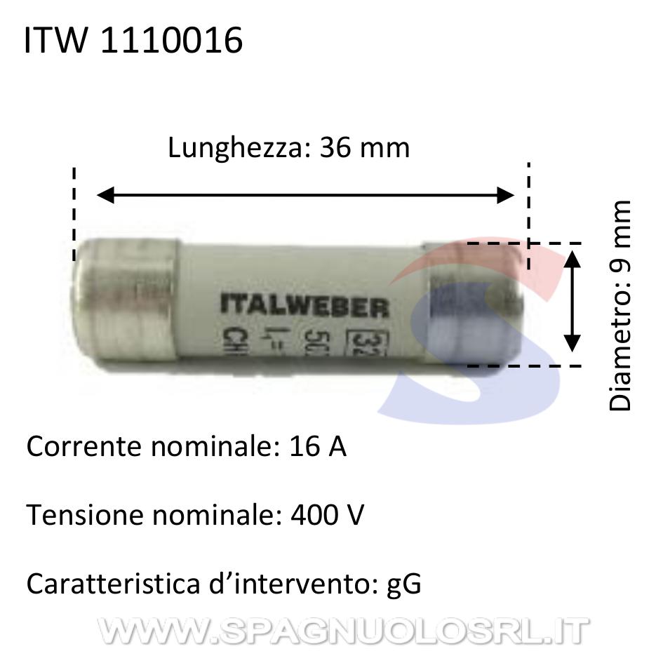 Fusibile in steatite 9 x 36 mm 16 A 400 V - ITALWEBER 1110016
