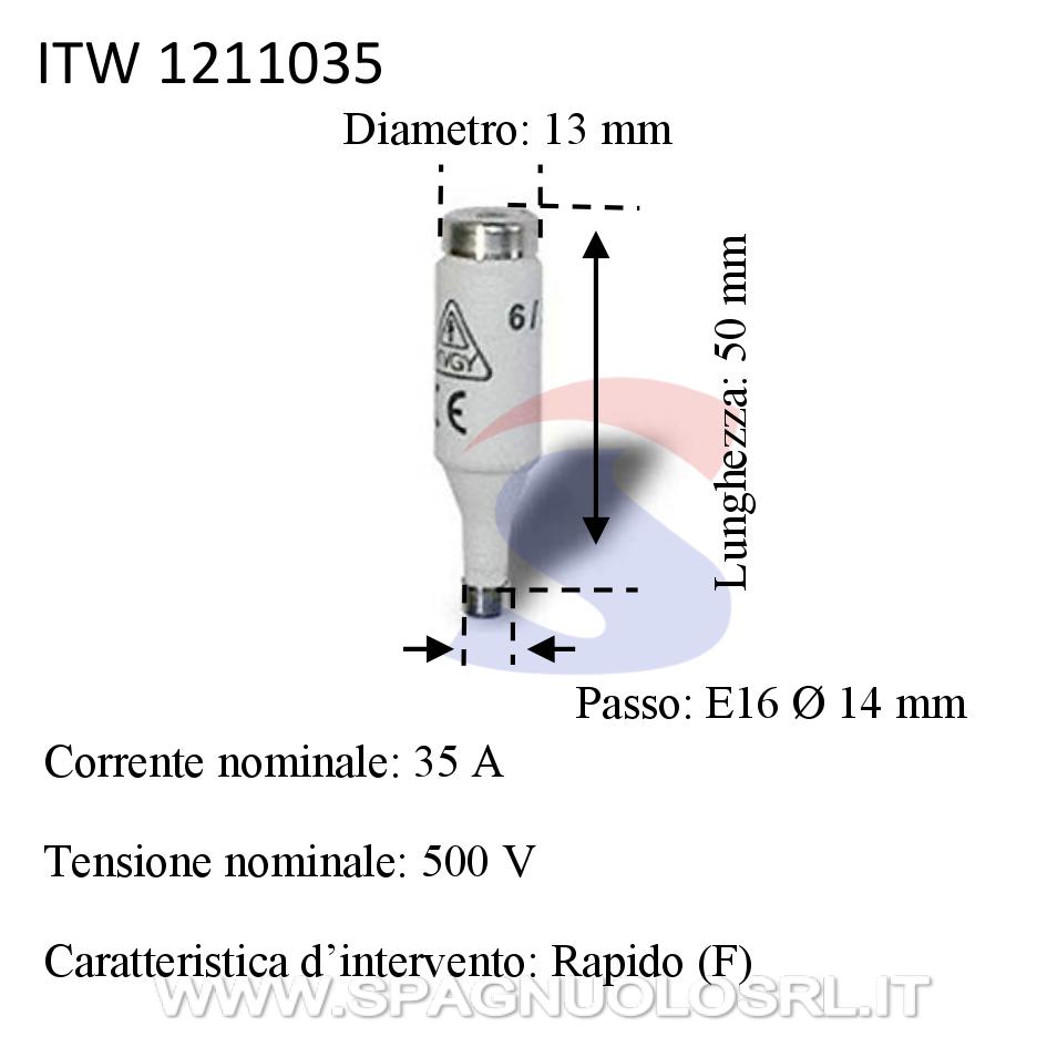 Fusibile Diazed in steatite 13x50 mm 35 A 500 V, Passo E16 - ITALWEBER 1211035