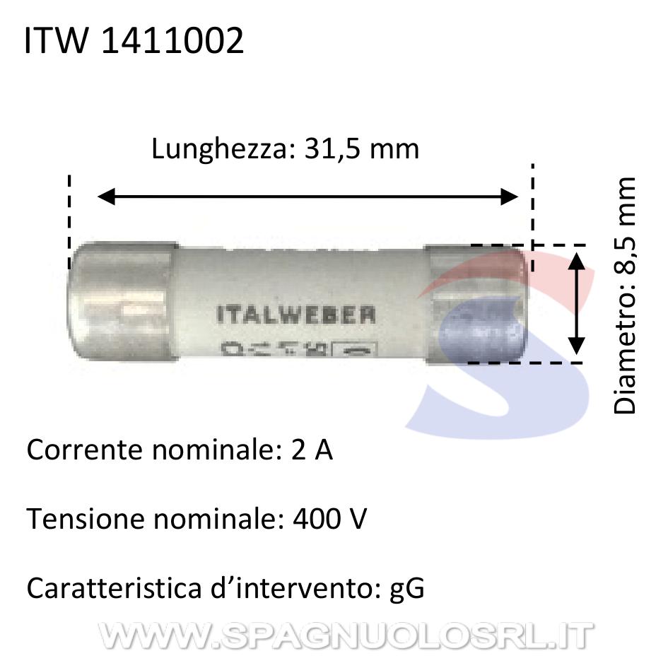 Fusibile tipo CH8 in steatite 8,5,x 31,5 mm 2 A 400 V - ITALWEBER 1411002