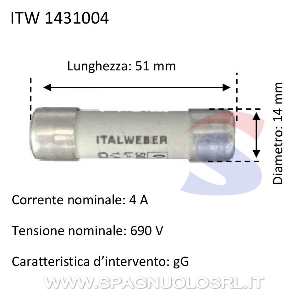 Fusibile tipo CH14 in steatite 14 x 51 mm 4 A 690 V - ITALWEBER 1431004