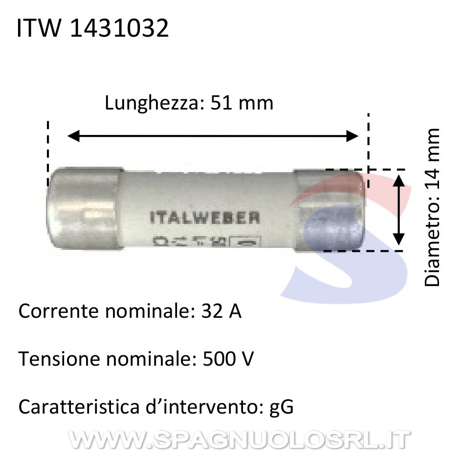 Fusibile tipo CH14 in steatite 14 x 51 mm 32 A 500 V - ITALWEBER 1431032