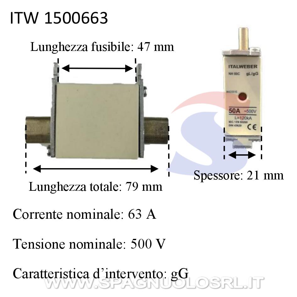 Fusibile a coltello tipo NH00C in steatite curva gG 63A 500V - ITALWEBER 1500663