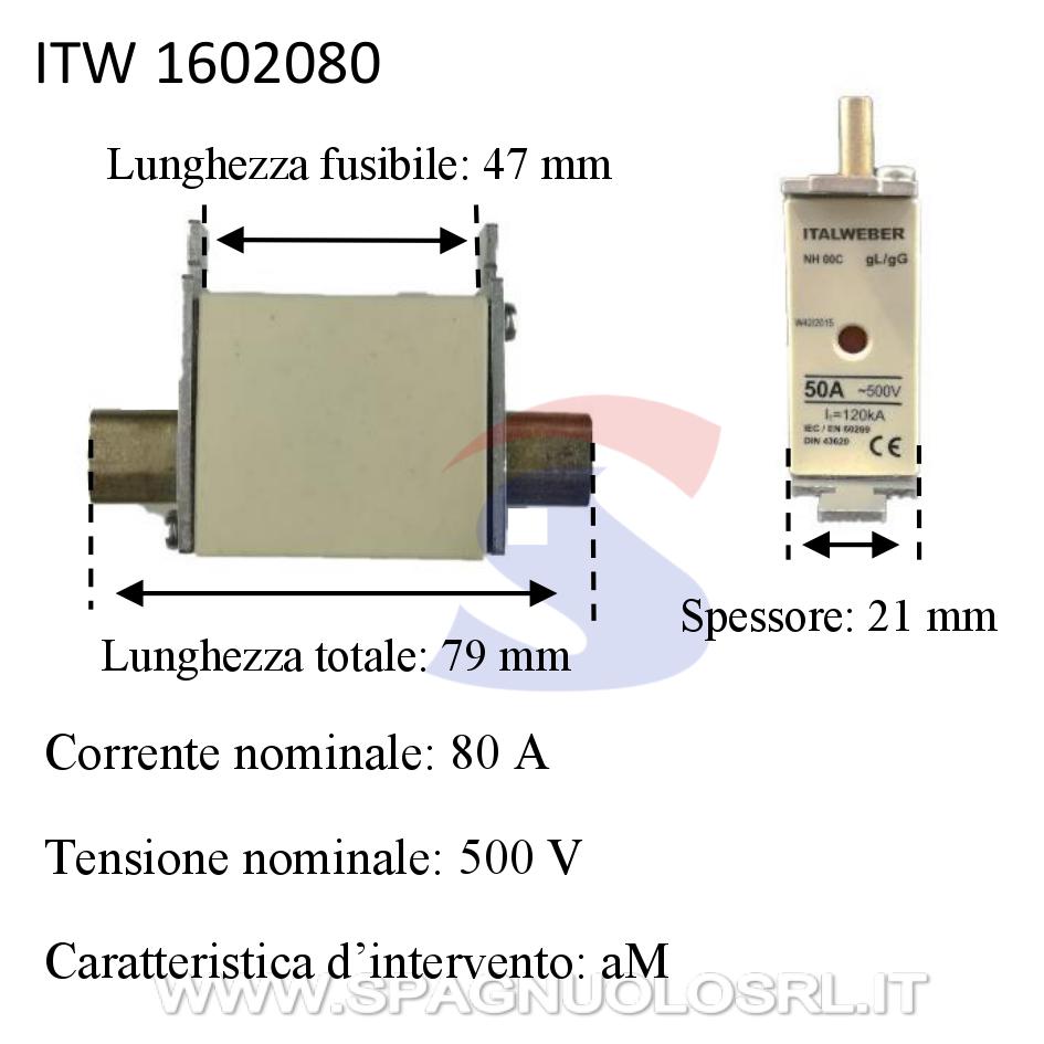 Fusibile a coltello tipo NH00C in steatite curva aM 80A 500V - ITALWEBER 1602080
