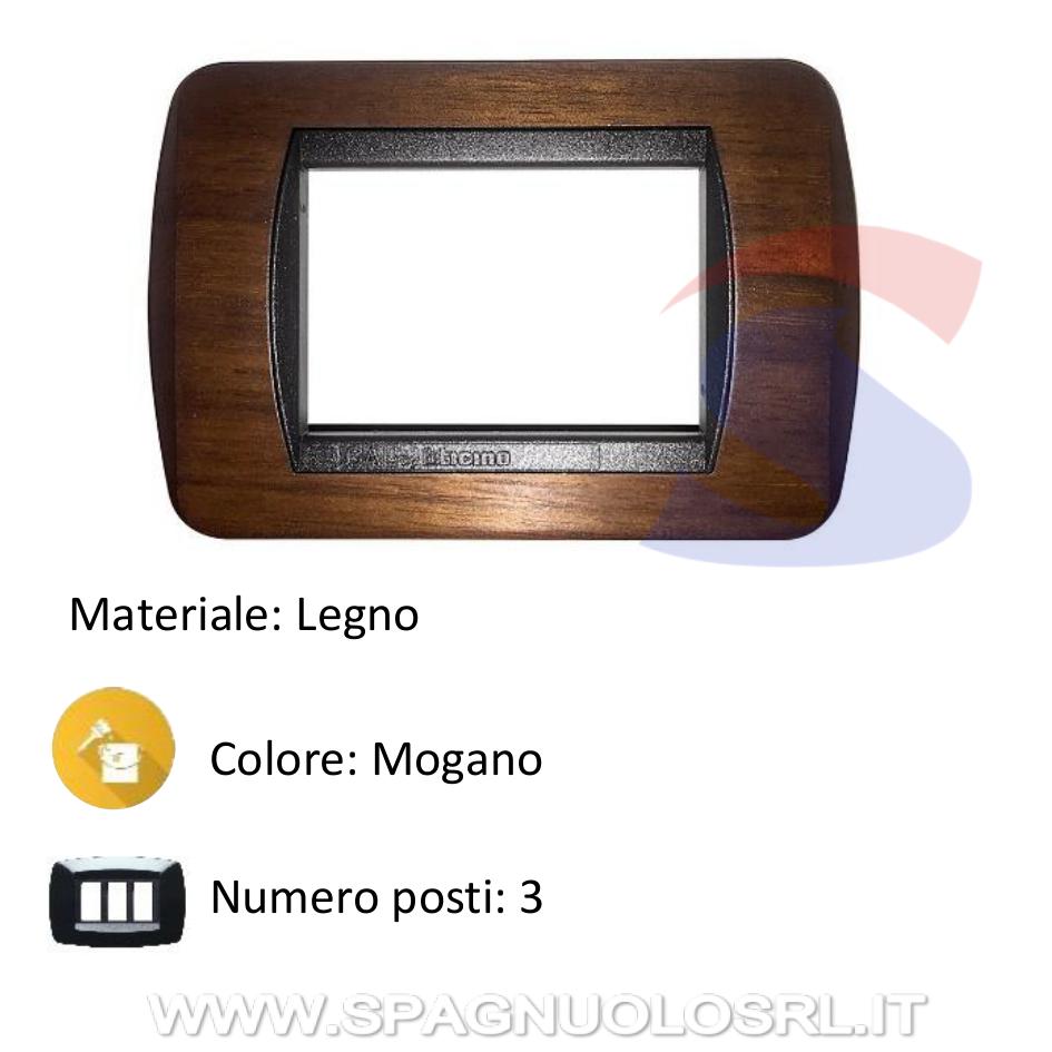 Placca in legno 3 posti Mogano serie LivingInternational - BTICINO L4803LMG