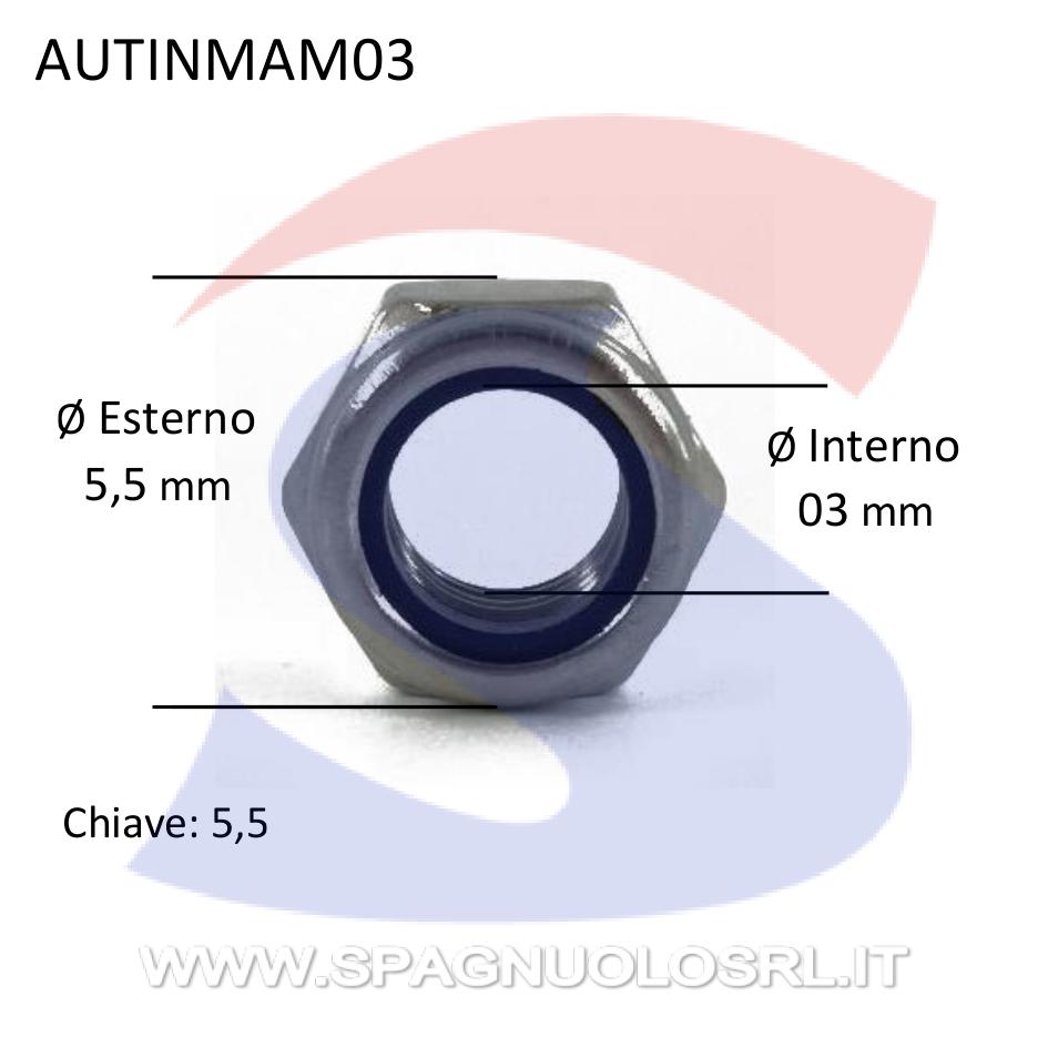 Dado Esagonale Autobloccante Alto Inox Passo Grosso M3 - VITI AUTINMAM03
