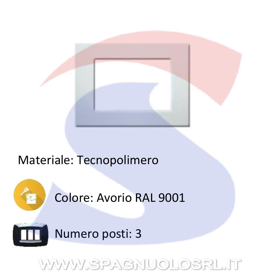 Placca rettangolare 3 posti di colore Avorio RAL9001 - MARLANVIL 7833.T.A