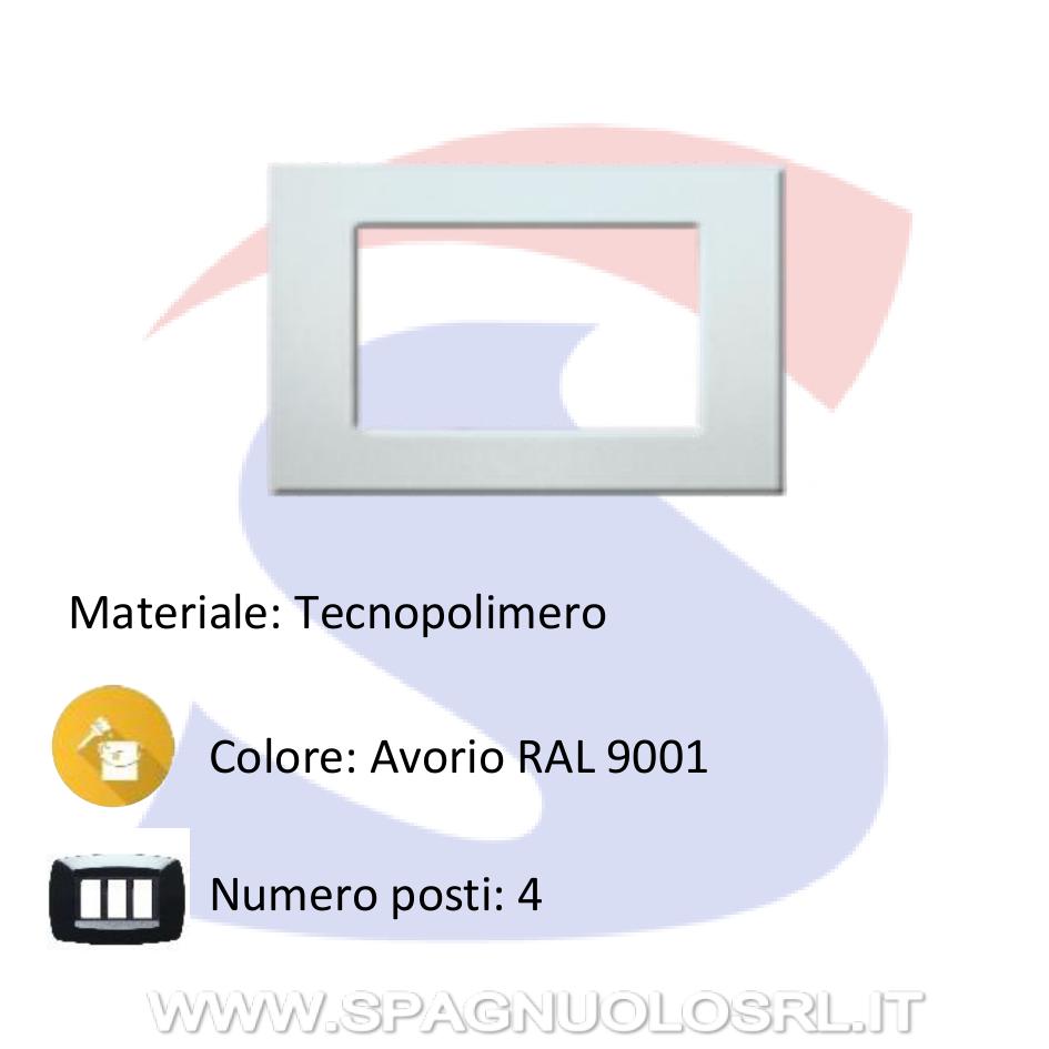 Placca rettangolare 4 posti di colore Avorio RAL9001 - MARLANVIL 7834.T.A
