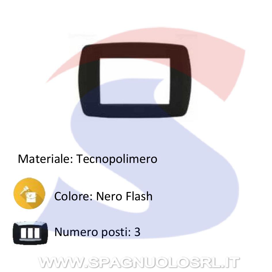 Placca rettangolare 3 posti di colore Nero flash - MARLANVIL 7843.T.N