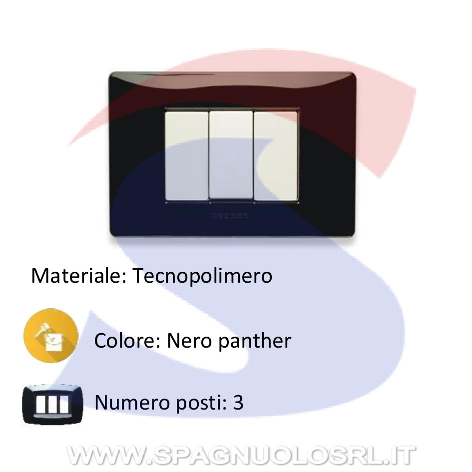 Placca rettangolare 3 posti colore Nero Panther serie Mix - MASTER 21MX203