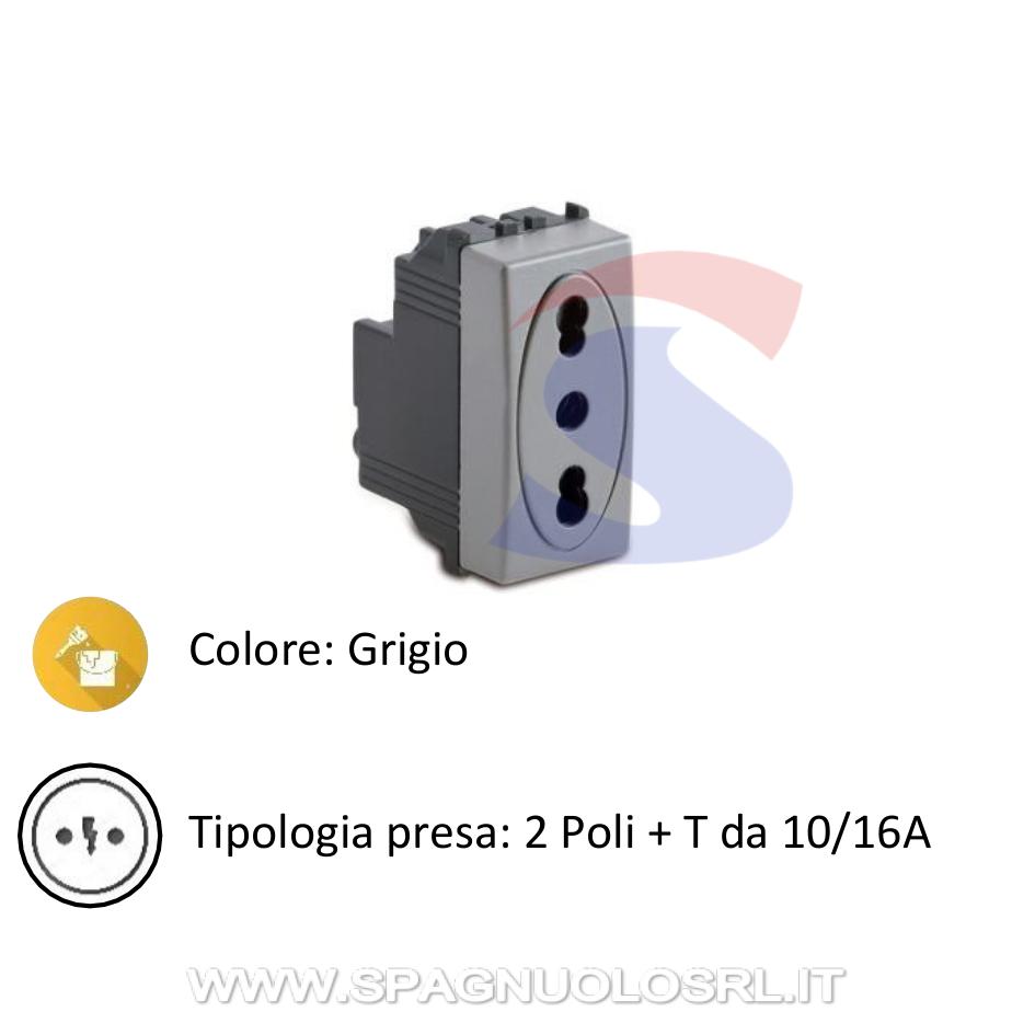 Presa bivalente serie "Modo Steel" 2P+T da 10/16 A, Grigio - MASTER 33159