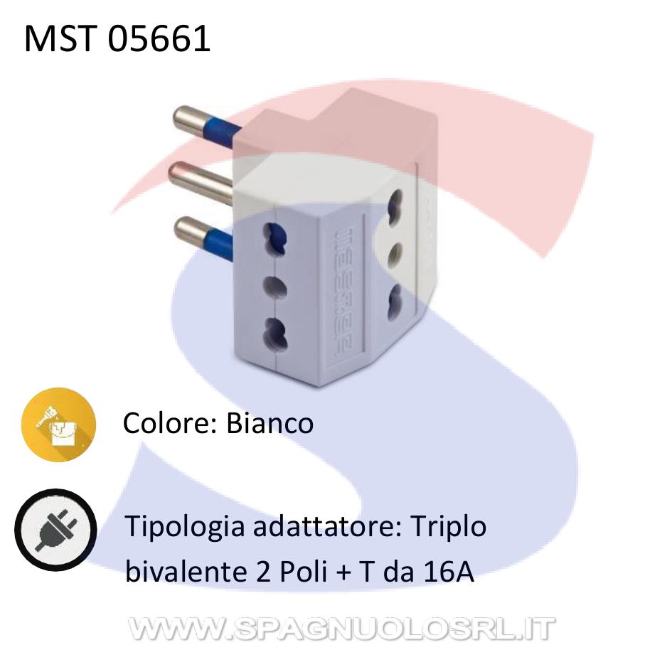 Adattatore Triplo Bivalente Master 2 Poli + T 16 A, Bianco - MASTER 05661