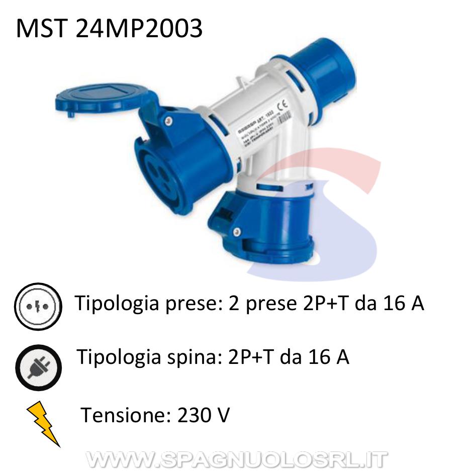Moltiplicatore industriale Spina 2P+T e 2 prese 2P+T 16A - MASTER 24MP2003