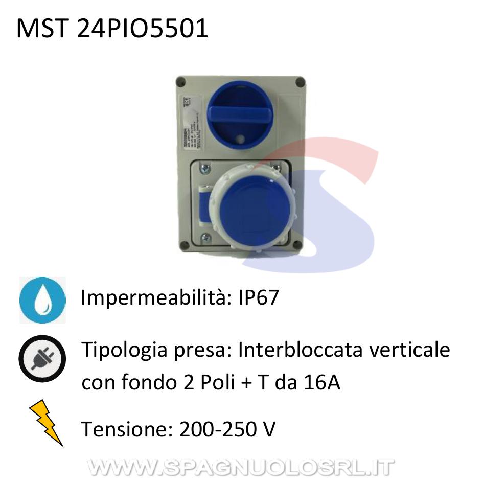 Presa interbloccata orizzontale con fondo 2P+T 16A 200-250 V - MASTER 24PIO5501