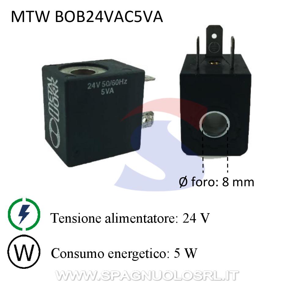 Bobina di ricambio per elettrovalvola 24 V AC 5 W - METAL WORK BOB24VAC5VA