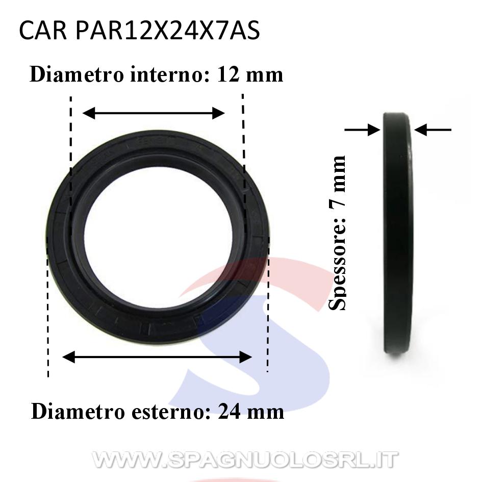 Paraolio con doppio bordo in NBR70 12 x 24 x 7 mm - CAR PAR12X24X7AS