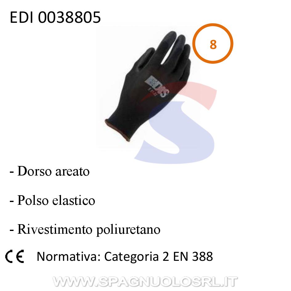 Guanti E51.02 in poliuretano taglia 8, Nero - EDIS 0038805