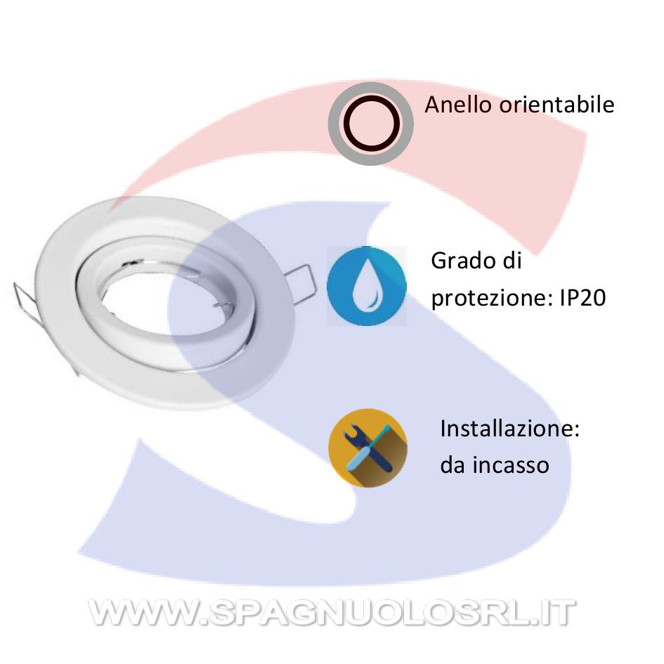 Portafaretto Orientabile Rotondo da Incasso in metallo - NOBILE 4112/H/BI