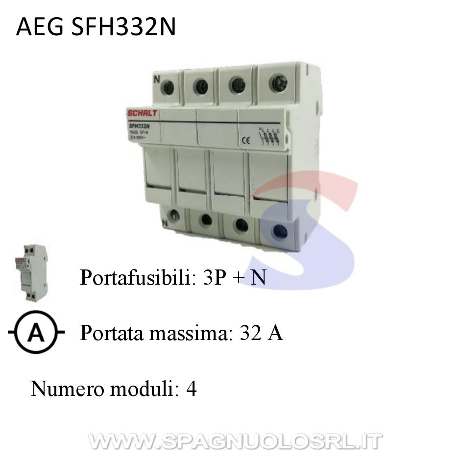 Portafusibile sezionabile 3P+N 32 A 500V, 4 moduli - AEG SFH332N