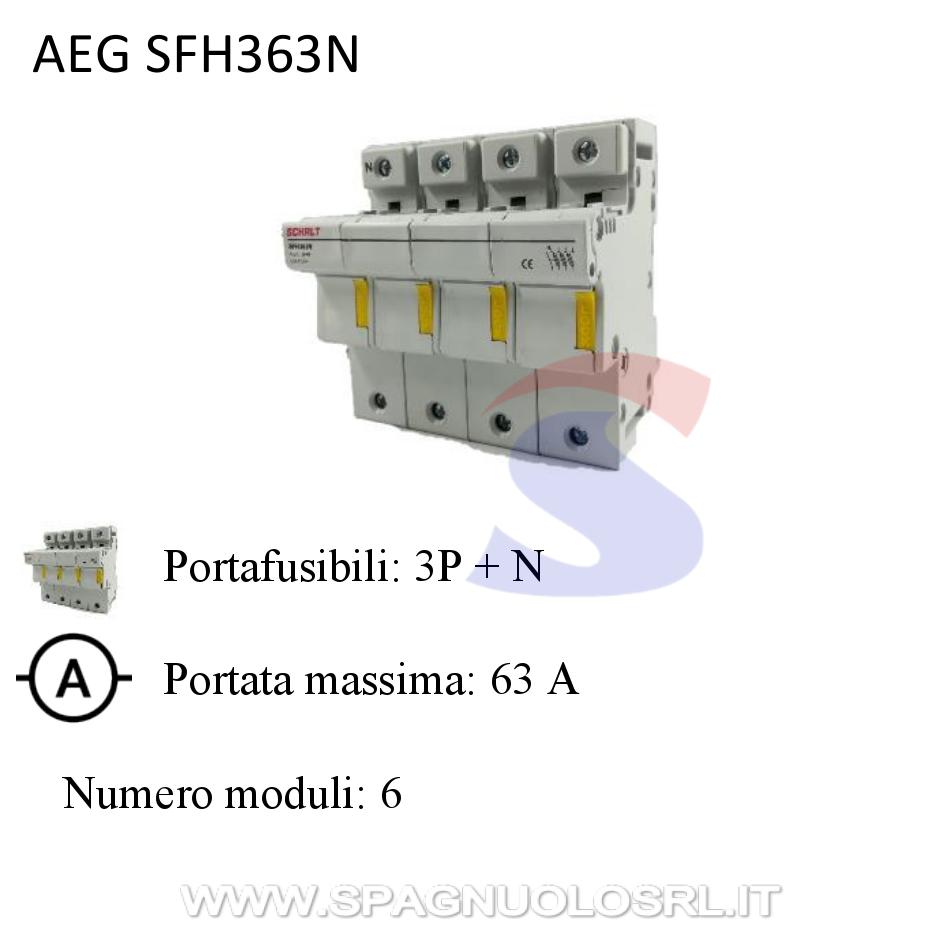 Portafusibile sezionabile 3P+N 63 A 415V, 6 moduli - AEG SFH363N