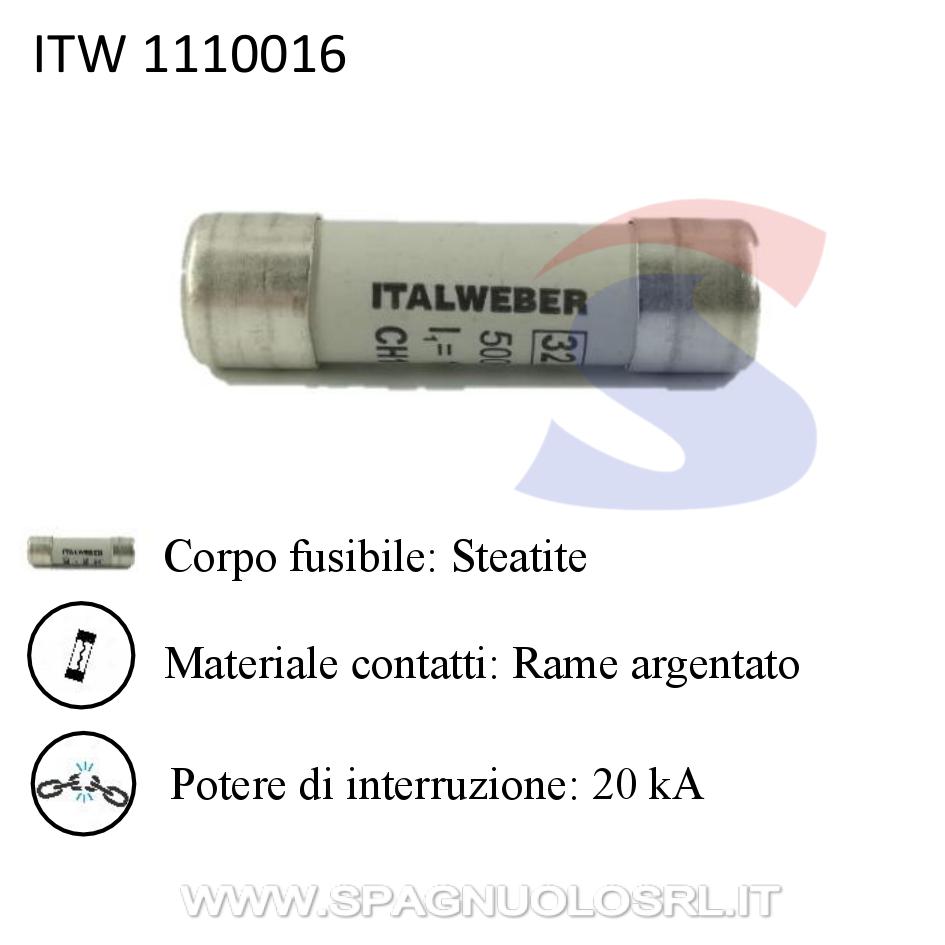 Fusibile in steatite 9 x 36 mm 16 A 400 V - ITALWEBER 1110016