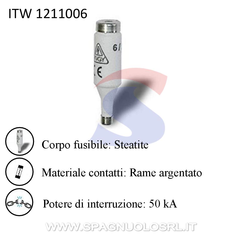 Fusibile Diazed in steatite 13x50 mm 6 A 500 V, Passo E16 - ITALWEBER 1211006
