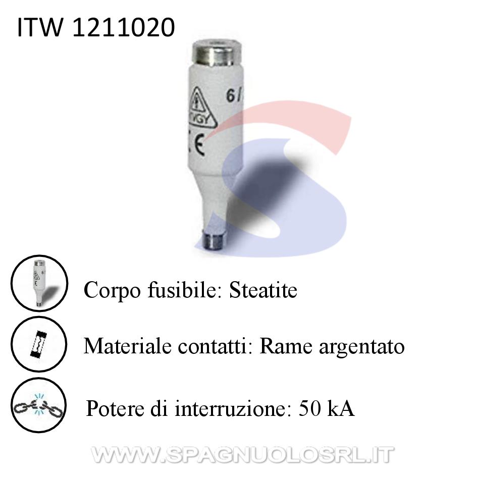 Fusibile Diazed in steatite 13x50 mm 20 A 500 V, Passo E16 - ITALWEBER 1211020