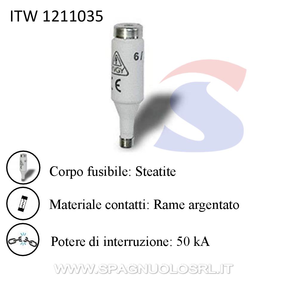 Fusibile Diazed in steatite 13x50 mm 35 A 500 V, Passo E16 - ITALWEBER 1211035