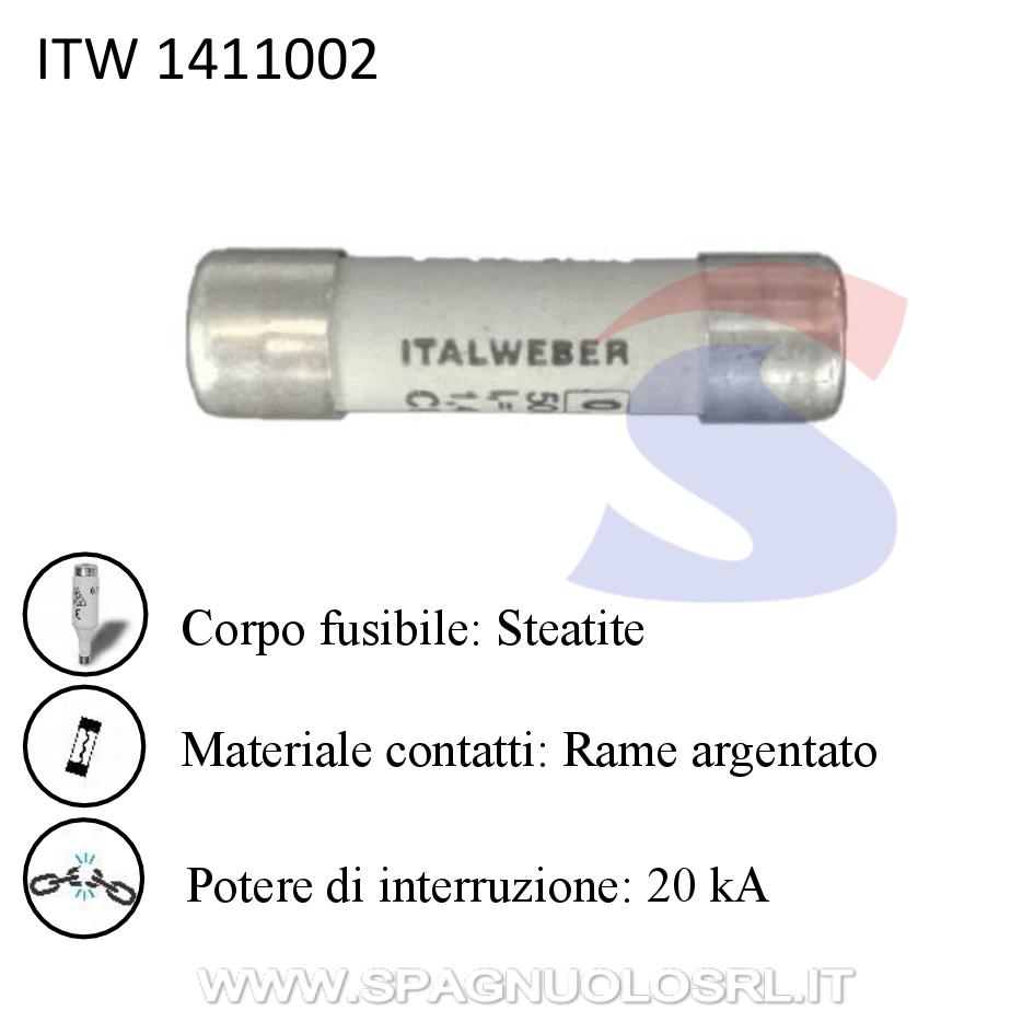 Fusibile tipo CH8 in steatite 8,5,x 31,5 mm 2 A 400 V - ITALWEBER 1411002