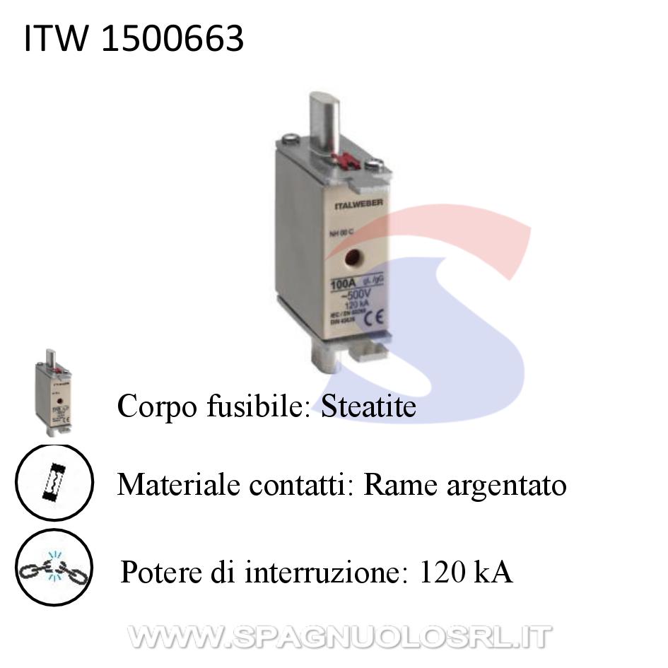 Fusibile a coltello tipo NH00C in steatite curva gG 63A 500V - ITALWEBER 1500663