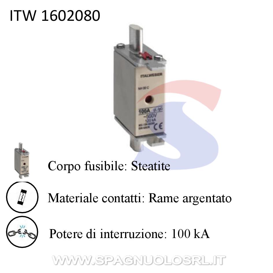 Fusibile a coltello tipo NH00C in steatite curva aM 80A 500V - ITALWEBER 1602080