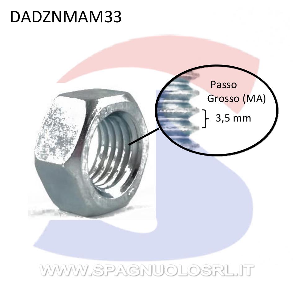 Dado Esagonale Medio Zincato Passo Grosso M33 - VITI DADZNMAM33