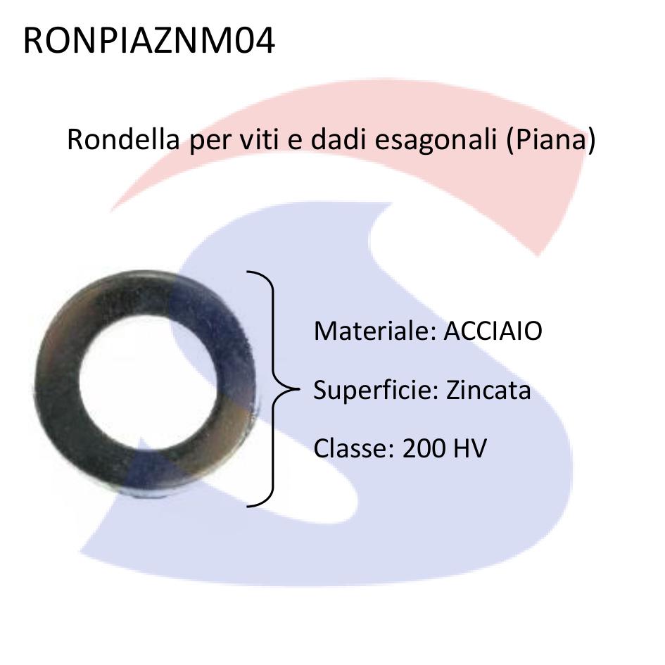Rondella per Viti e dadi esagonali (Piana) Zincata M4 - VITI RONPIAZNM04