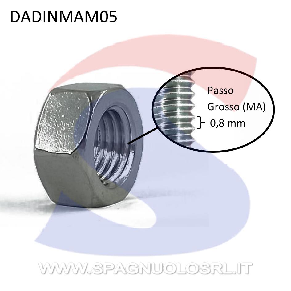 Dado Esagonale Medio Inox Passo Grosso M5 - VITI DADINMAM05
