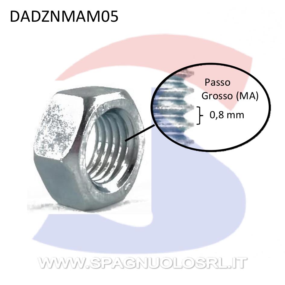 Dado Esagonale Medio Zincato Passo Grosso M5 - VITI DADZNMAM05