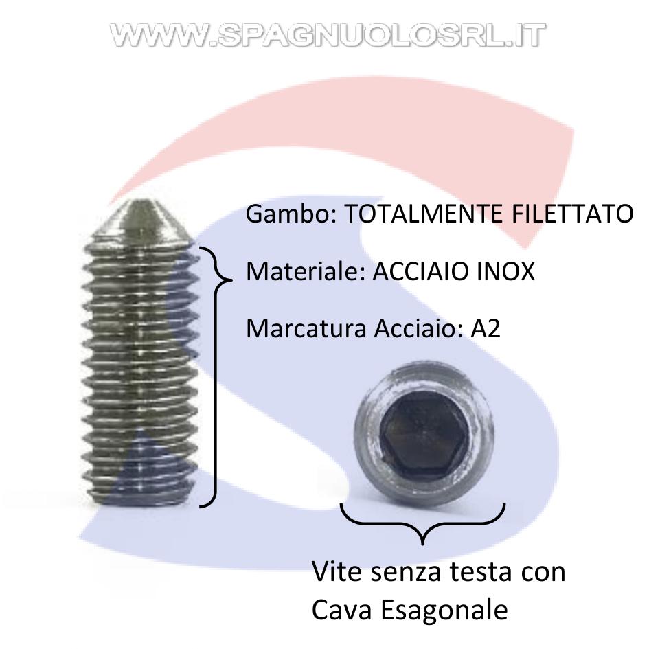 Vite senza Testa (GRANO) con Estremità Conica Inox 8X20 - VITI GRACONINM08X20