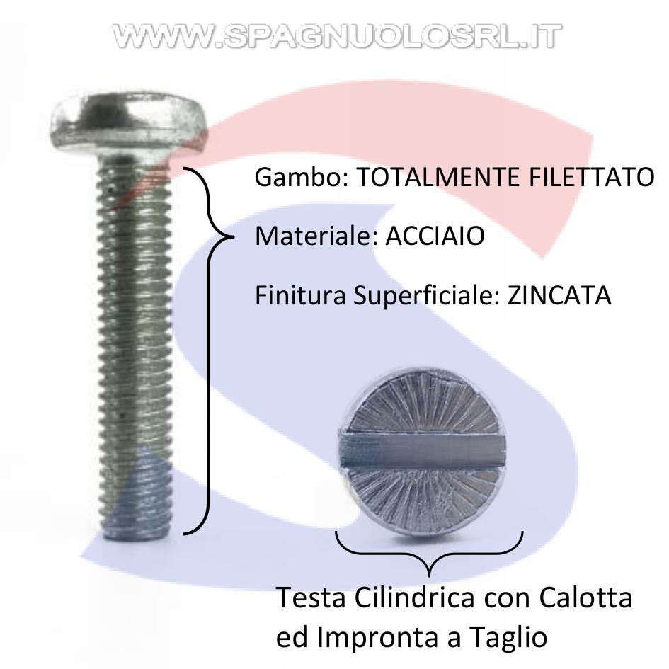Vite TC con Calotta ed Impronta a Taglio Zincata 6X60 mm - VITI VITTAGZNM06L60