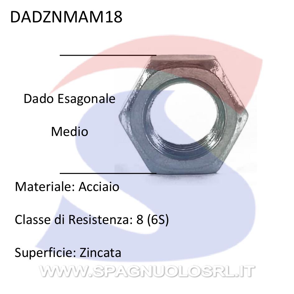 Dado Esagonale Medio Zincato Passo Grosso M18 - VITI DADZNMAM18