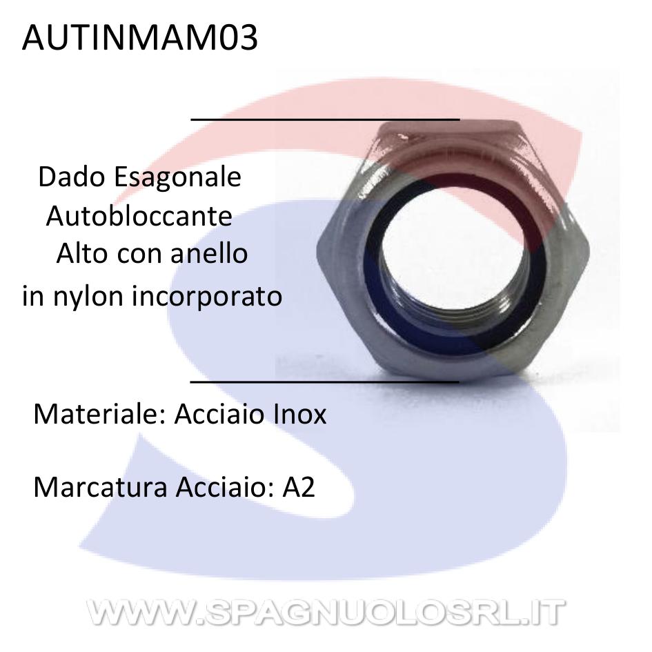 Dado Esagonale Autobloccante Alto Inox Passo Grosso M3 - VITI AUTINMAM03