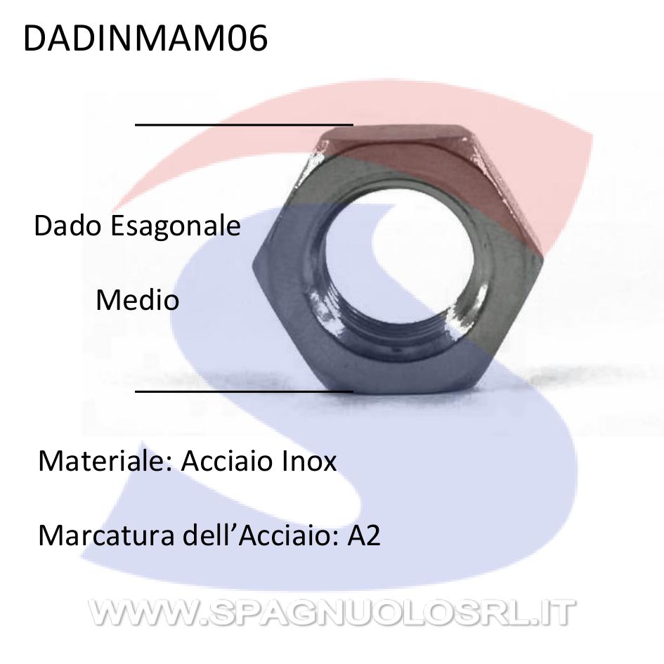 Dado Esagonale Medio Inox Passo Grosso M6 - VITI DADINMAM06