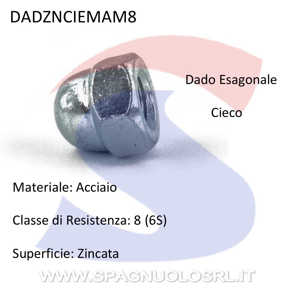 Dado Esagonale Cieco Zincato Passo Grosso M8 - VITI DADZNCIEMAM8
