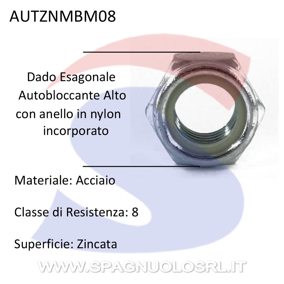 Dado Esagonale Autobloccante Alto Zincato Passo Fine M8 - VITI AUTZNMBM08