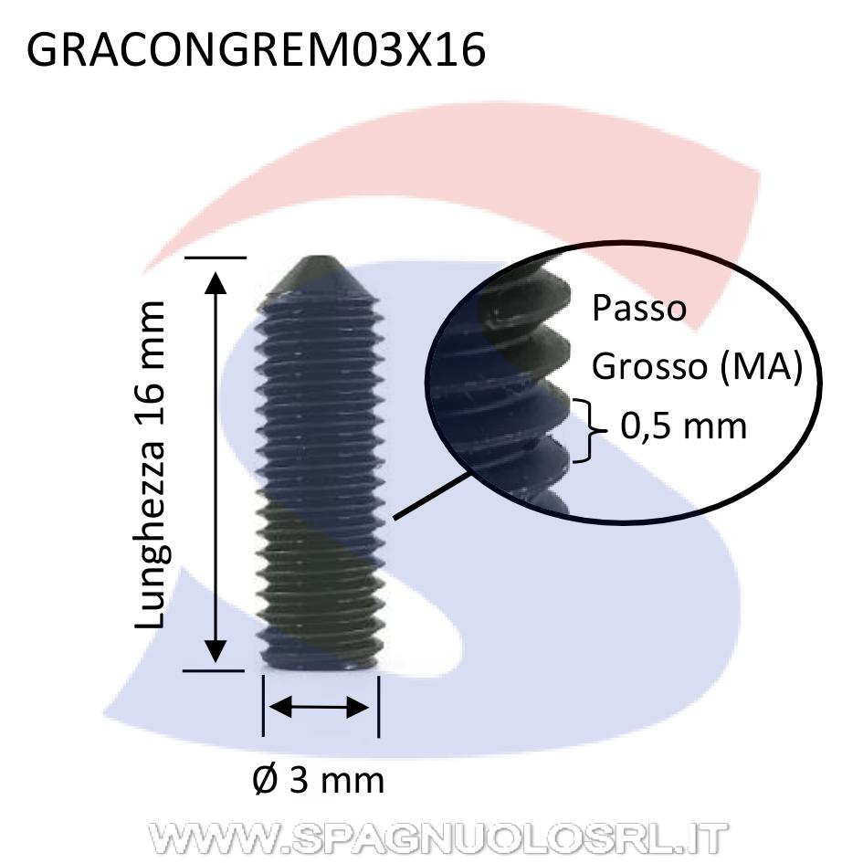 Vite senza Testa (GRANO) con Estremità Conica Brunita 3X16 - VITI GRACONGREM03X16