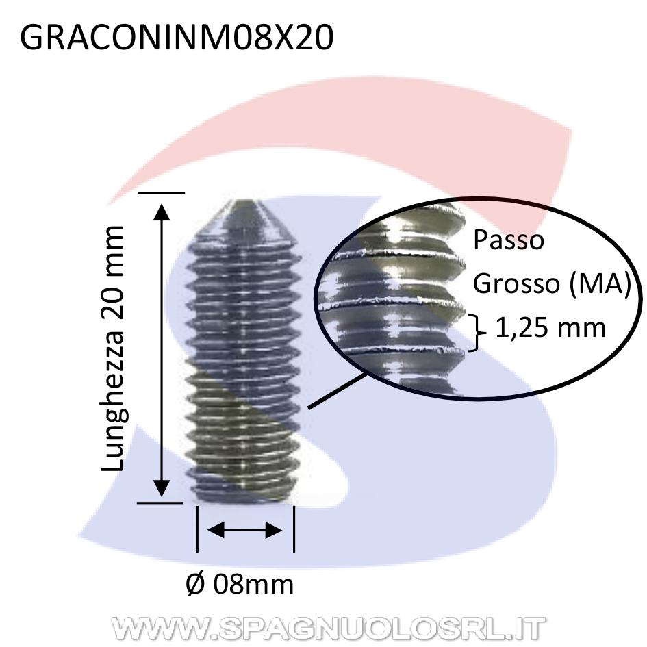 Vite senza Testa (GRANO) con Estremità Conica Inox 8X20 - VITI GRACONINM08X20