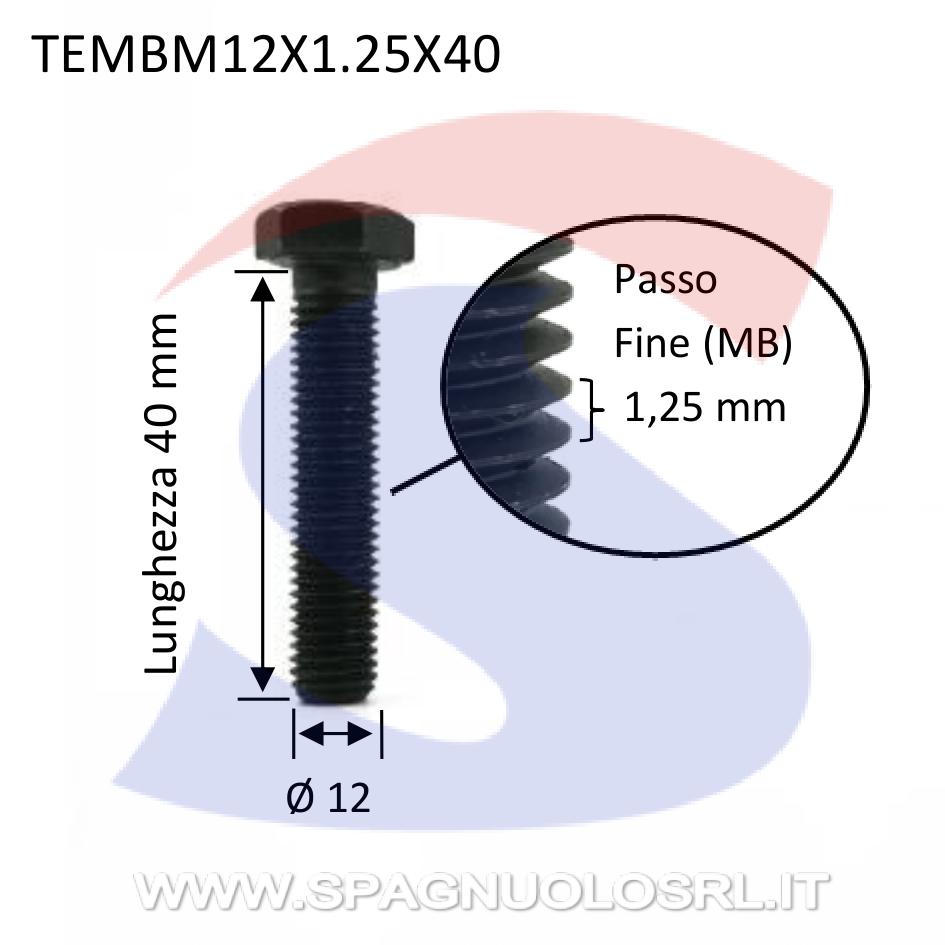Vite TE 8.8 Totalmente Filettata Brunita 12X1,25X40 mm - VITI TEMBM12X1.25X40